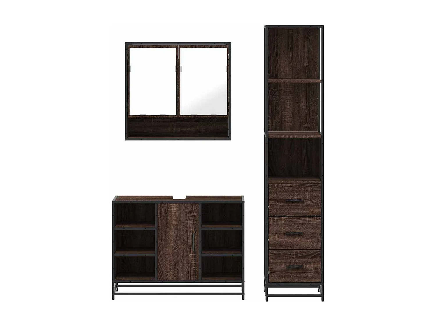 Ensemble de meubles de salle de bain 3 pcs chêne marron