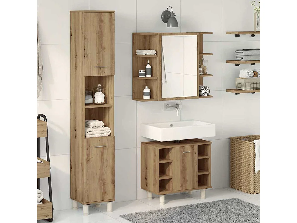Set di mobili da bagno in legno ingegnerizzato da 3 pezzi