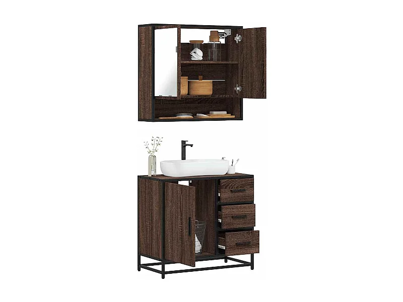 Set di mobili da bagno 2 pezzi Rovere marrone