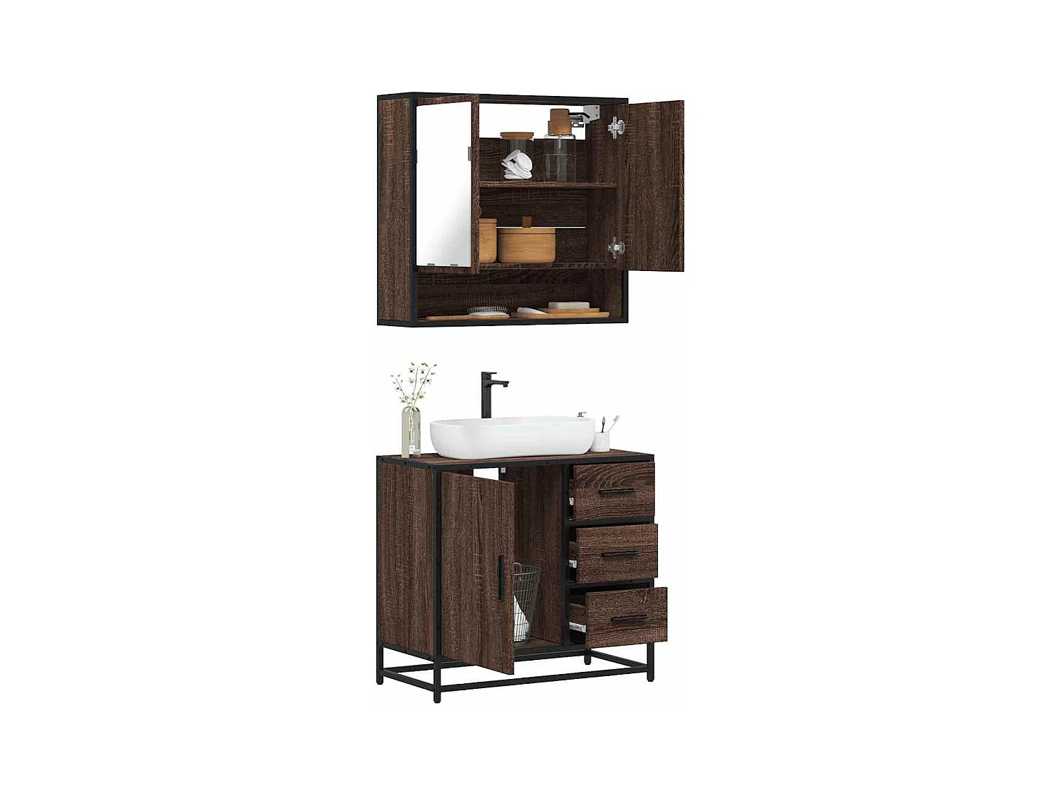Set di mobili da bagno 2 pezzi Rovere marrone