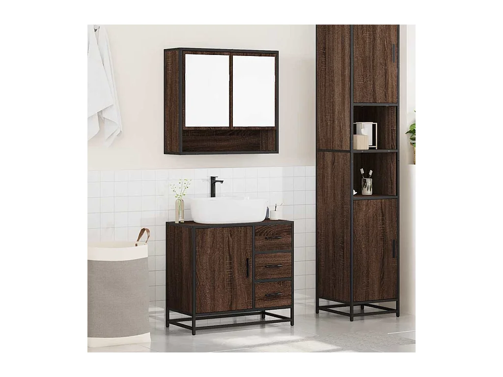 Set di mobili da bagno 2 pezzi Rovere marrone