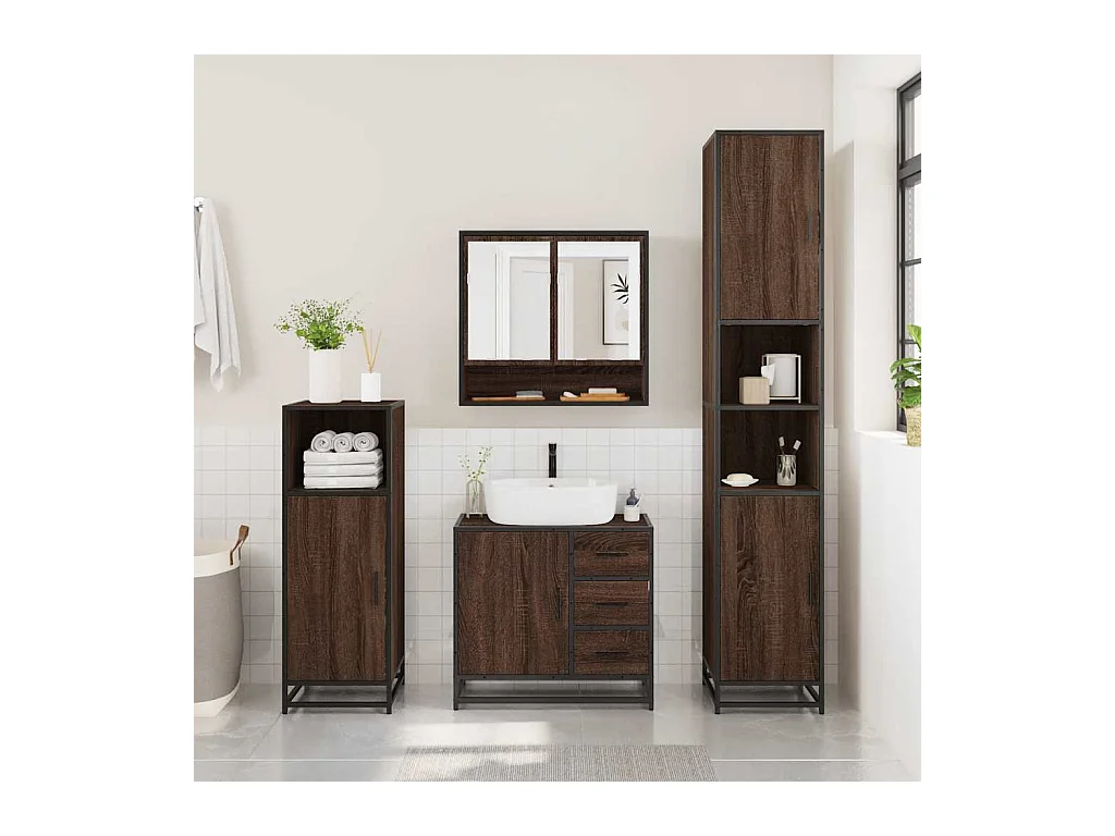 Set di mobili da bagno 2 pezzi Rovere marrone