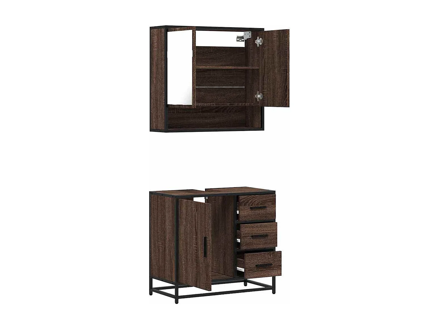 Set di mobili da bagno 2 pezzi Rovere marrone