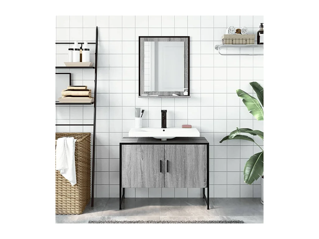 Ensemble d'armoires de salle de bain 2 pcs sonoma gris