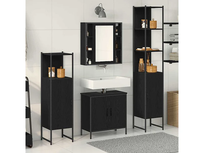 Ensemble de mobilier de salle de bain avec étagère 4 pcs Noir