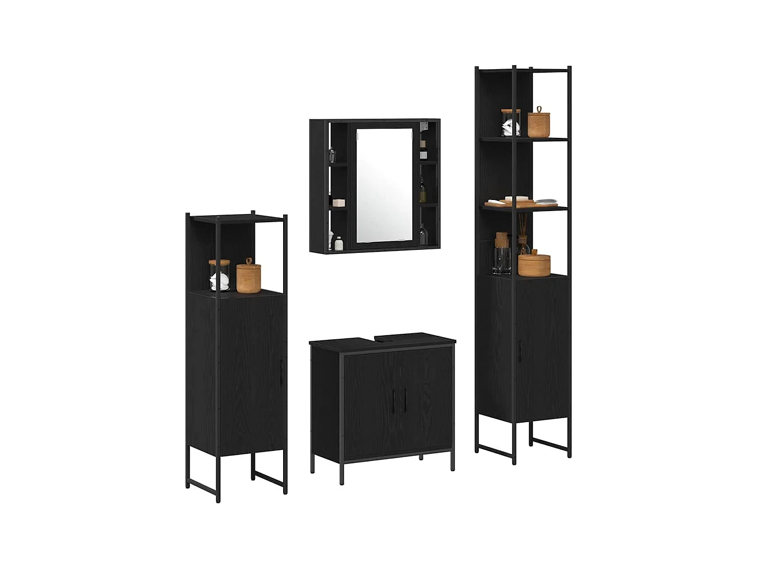 Ensemble de mobilier de salle de bain avec étagère 4 pcs Noir