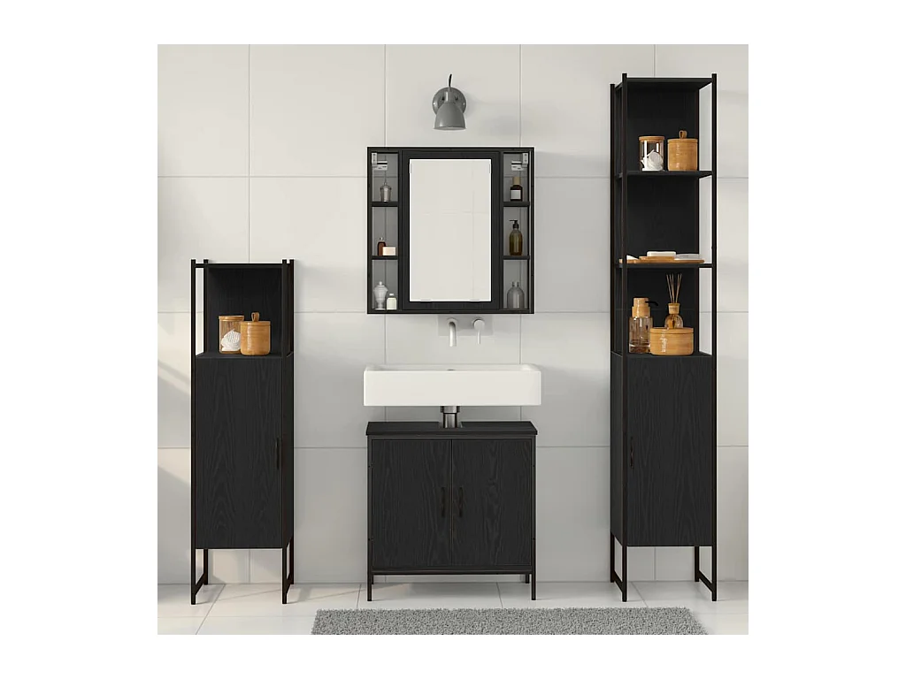 Ensemble de mobilier de salle de bain avec étagère 4 pcs Noir