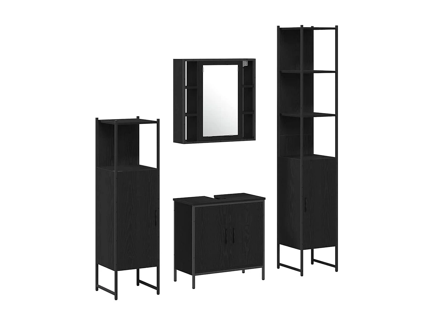 Conjunto de muebles de baño con estante 4 piezas negro