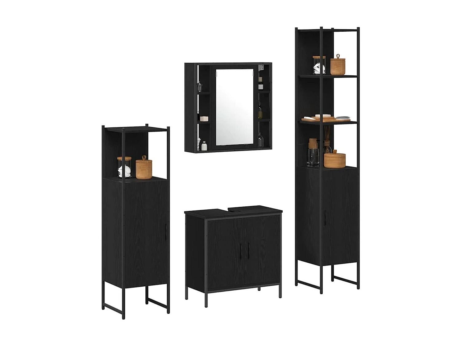 Conjunto de muebles de baño con estante 4 piezas negro