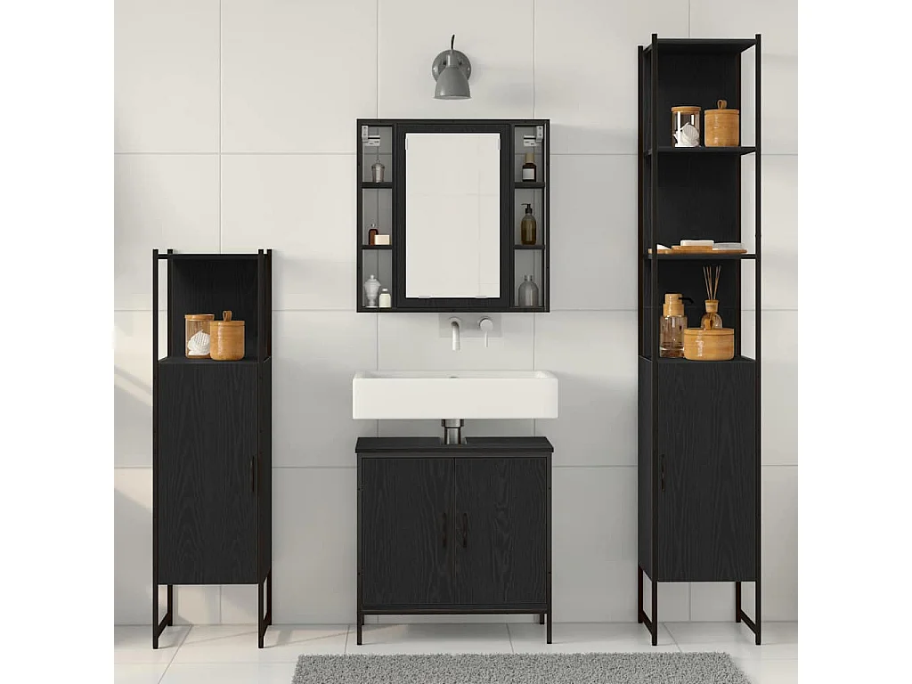 Conjunto de muebles de baño con estante 4 piezas negro