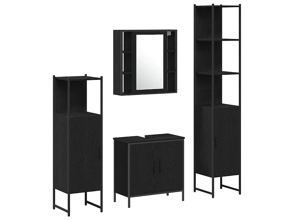 Set di mobili da bagno con mensola 4 pezzi nero