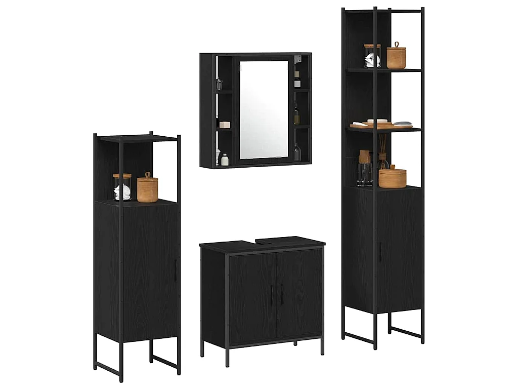 Set di mobili da bagno con mensola 4 pezzi nero