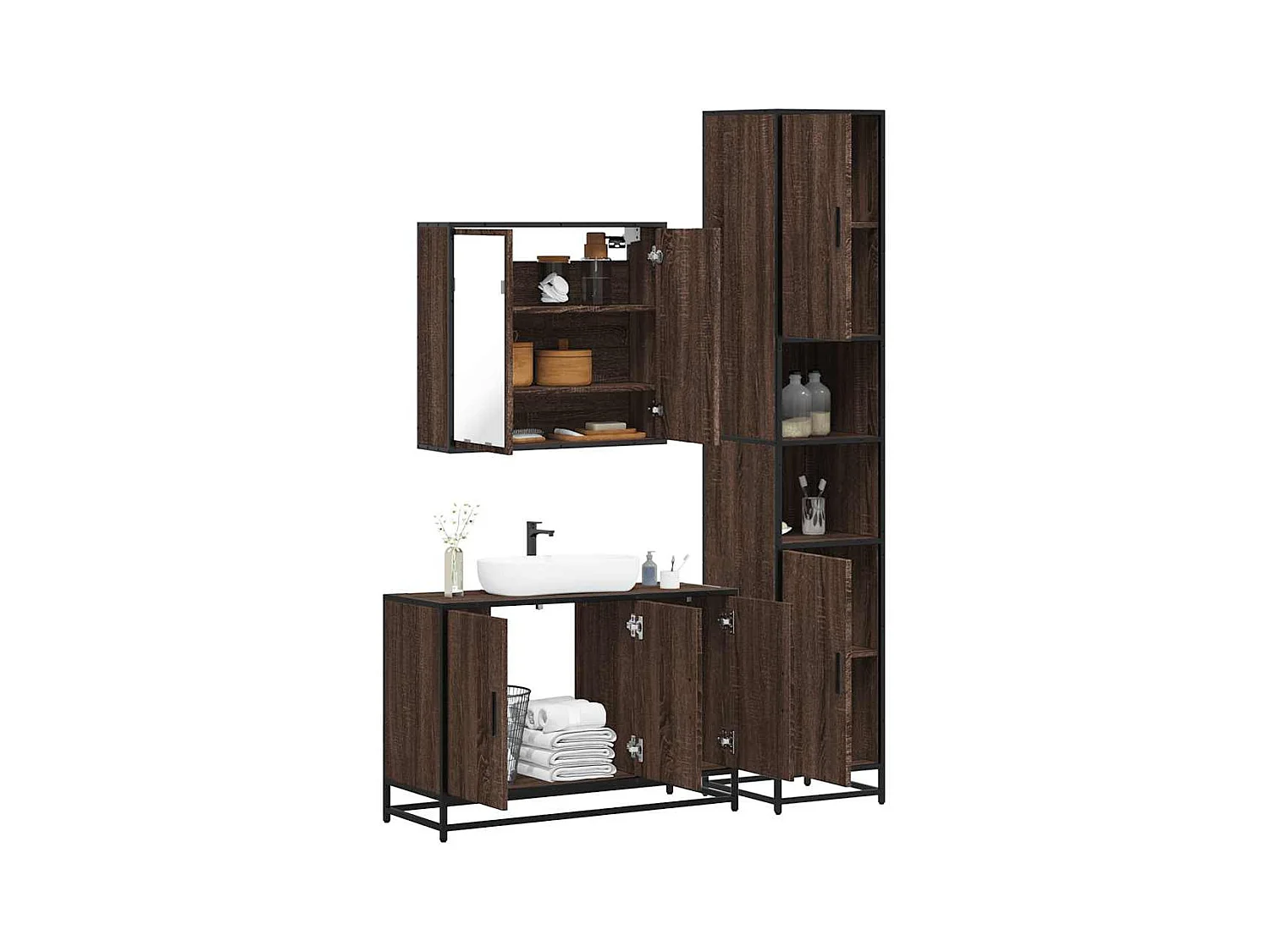 Ensemble de meubles de salle de bain 3 pcs Chêne marron