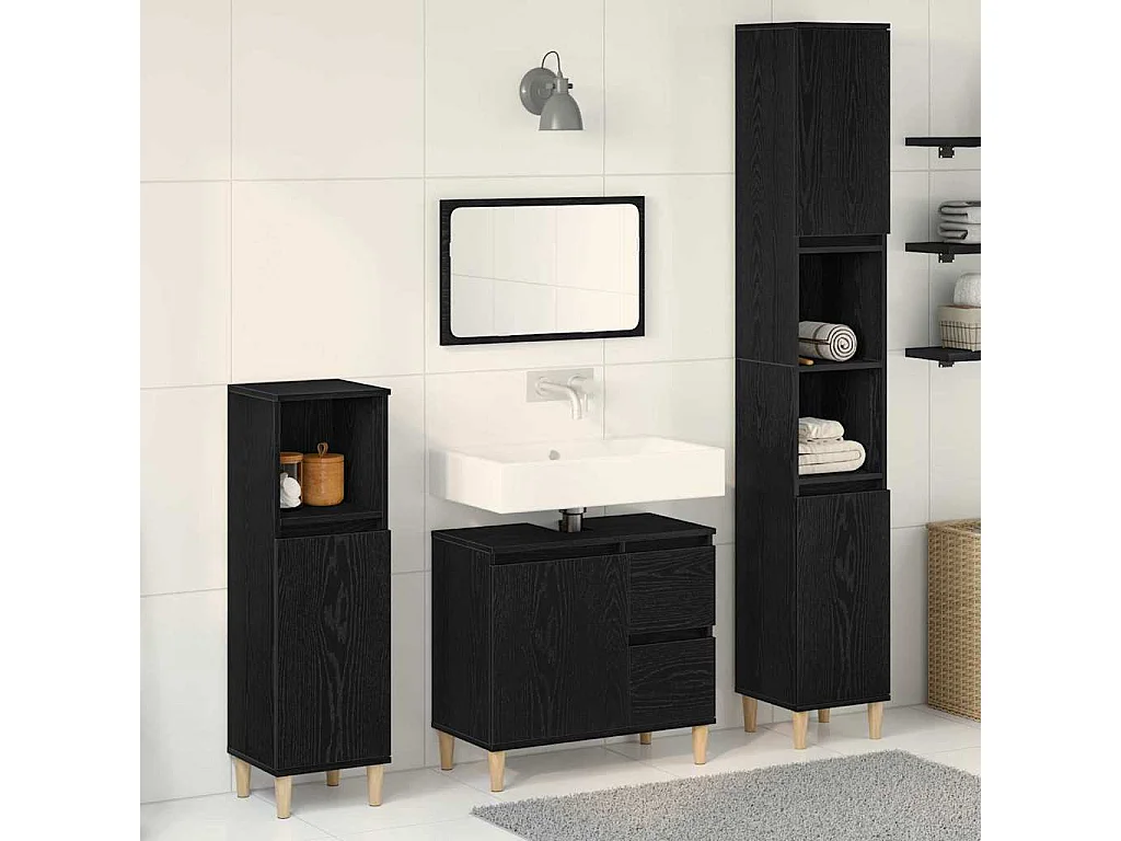 Conjunto de muebles de baño con cajón 3 piezas negro