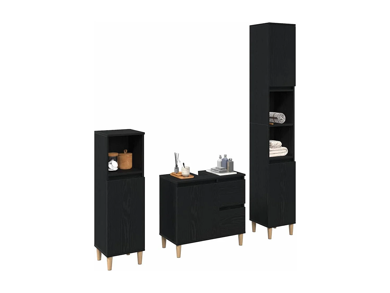 Conjunto de muebles de baño con cajón 3 piezas negro