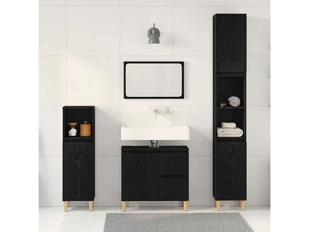 Conjunto de muebles de baño con cajón 3 piezas negro