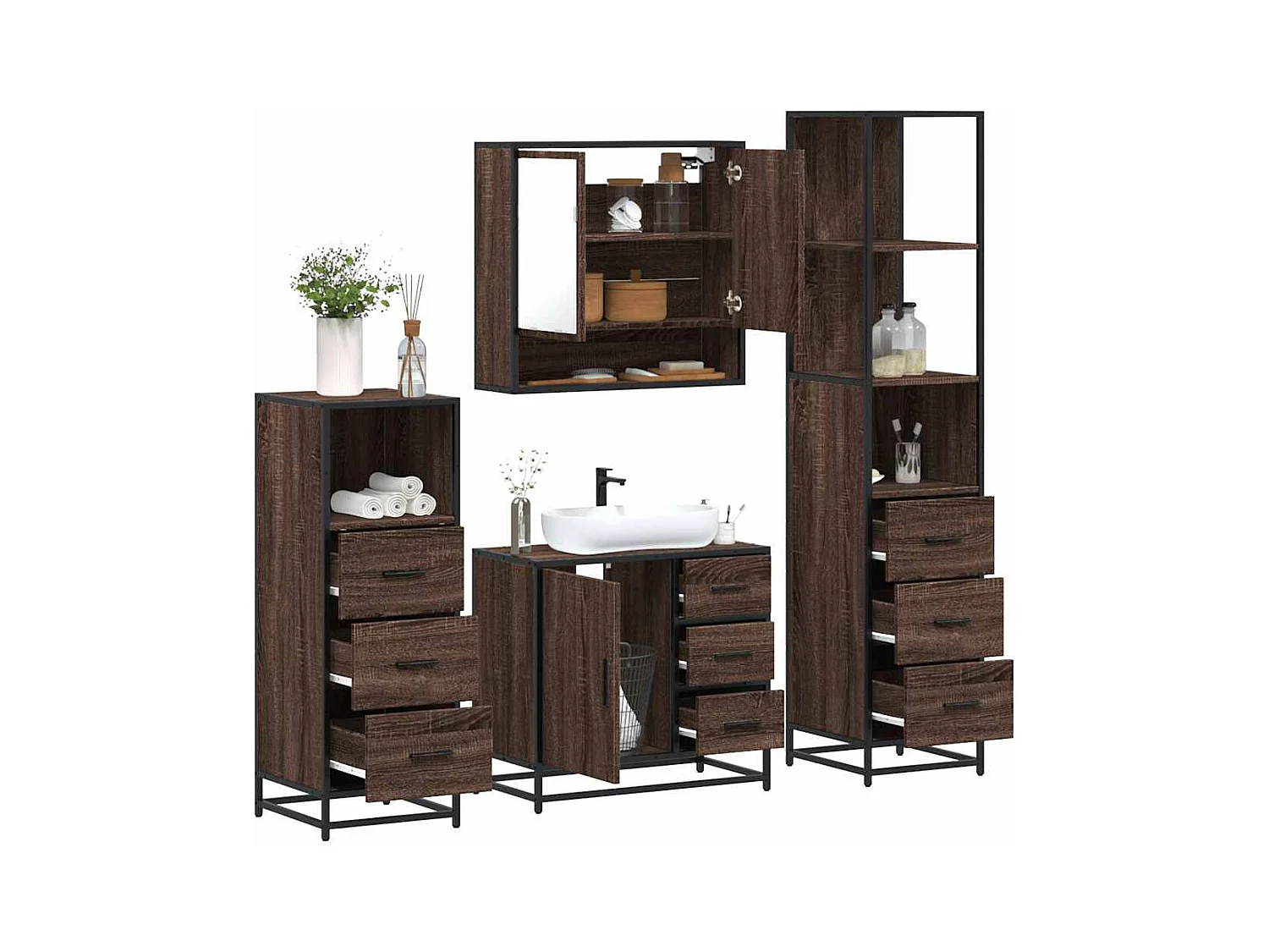 Set di mobili da bagno 4 pezzi rovere marrone
