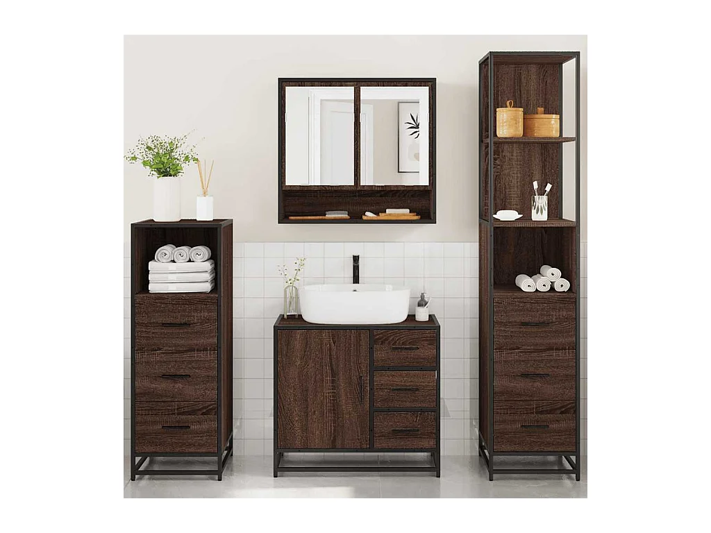 Set di mobili da bagno 4 pezzi rovere marrone