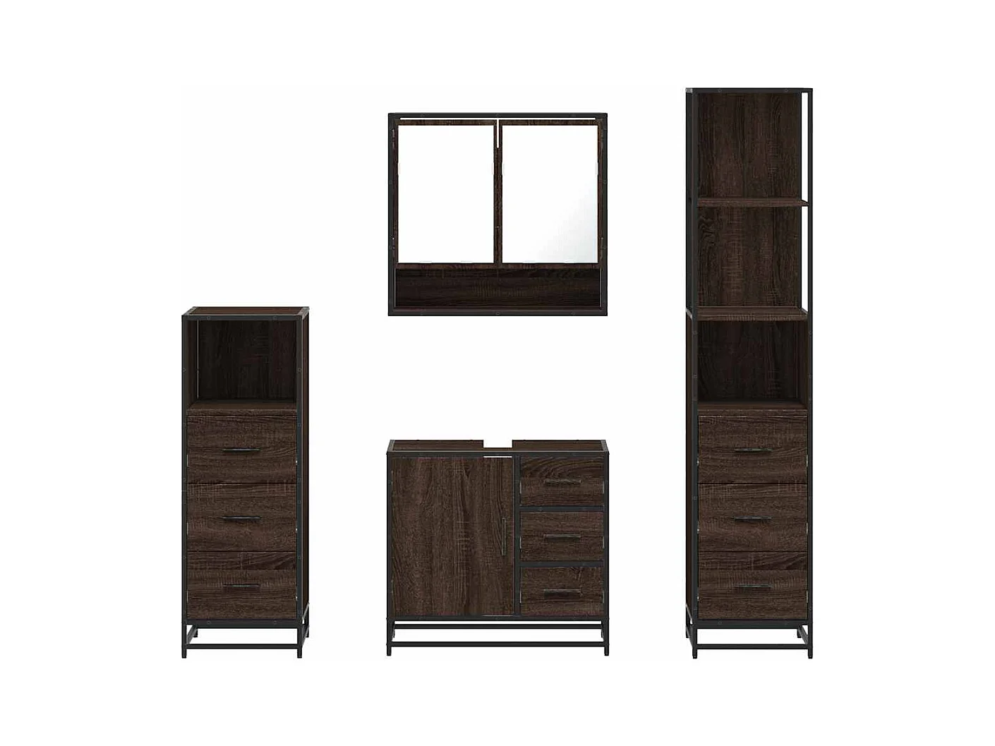 Set di mobili da bagno 4 pezzi rovere marrone