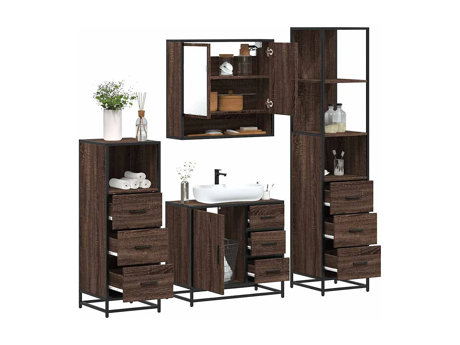 Ensemble de meubles de salle de bain 4 pcs chêne marron