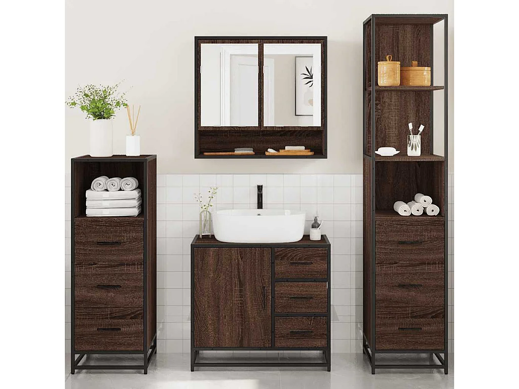 Ensemble de meubles de salle de bain 4 pcs chêne marron