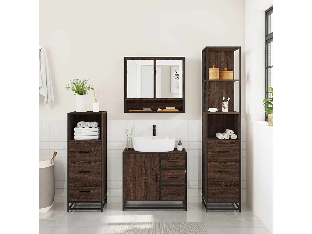 Ensemble de meubles de salle de bain 4 pcs chêne marron