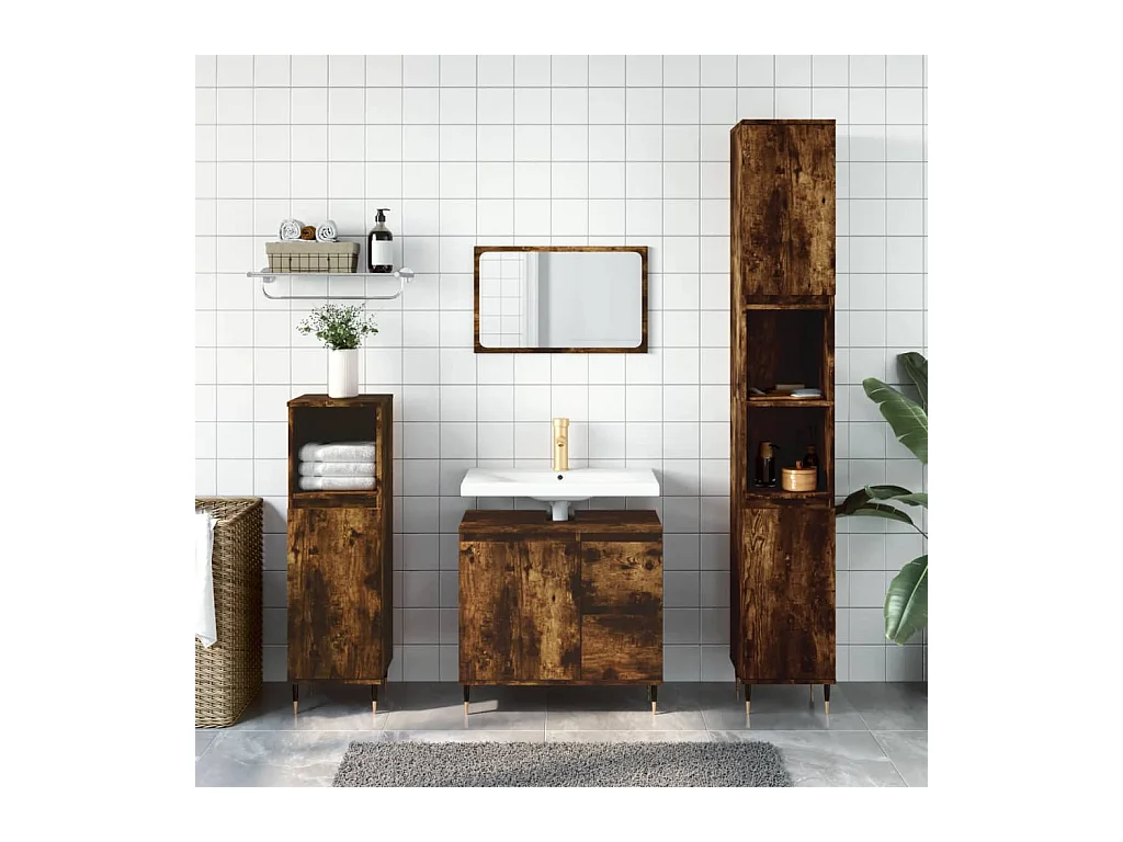 Ensemble de meubles de salle de bain 3 pcs Chêne fumé