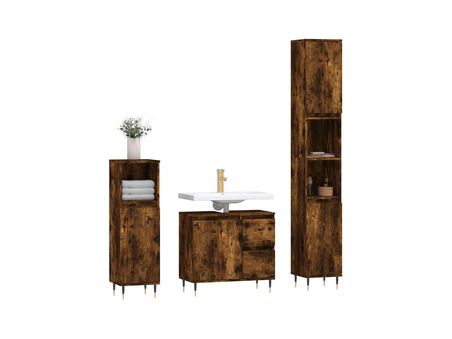 Ensemble de meubles de salle de bain 3 pcs Chêne fumé