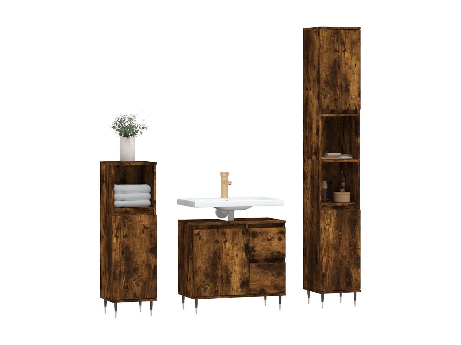 Set di mobili da bagno 3 pezzi Rovere affumicato