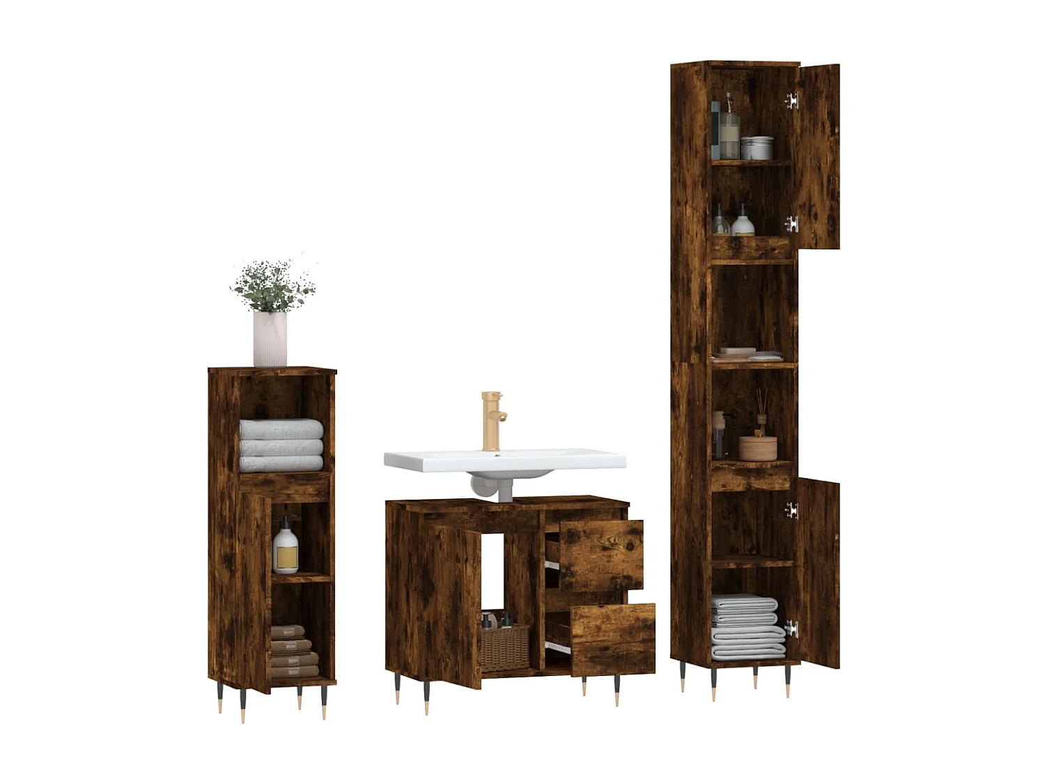 Set di mobili da bagno 3 pezzi Rovere affumicato
