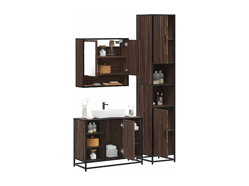Set di mobili da bagno 3 pezzi Rovere marrone