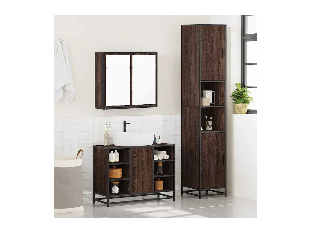 3-delige badkamermeubelset Bruin eiken