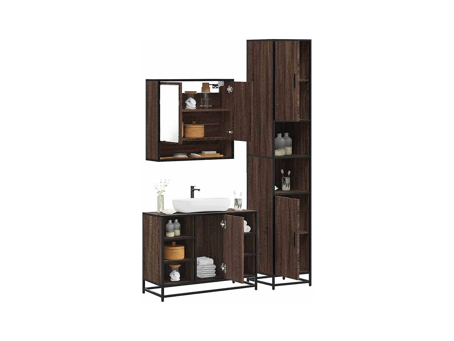 Conjunto de muebles de baño de 3 piezas Roble marrón