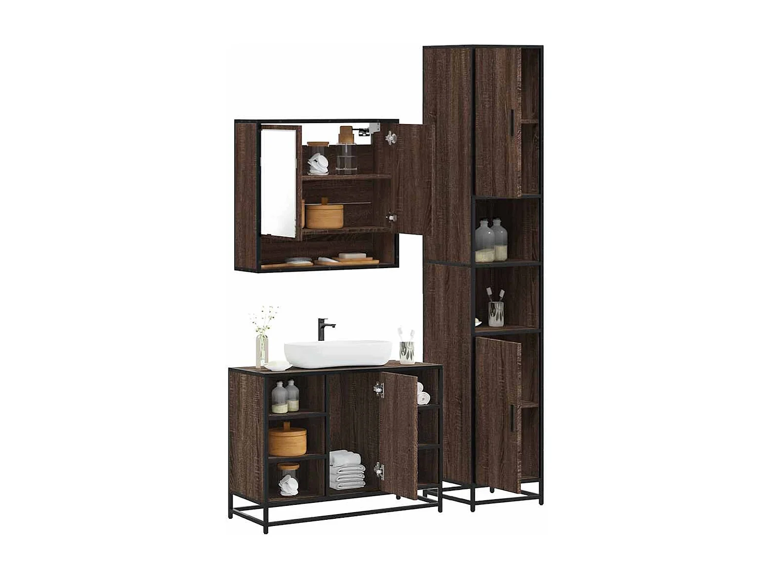 Ensemble de meubles de salle de bain 3 pcs Chêne marron