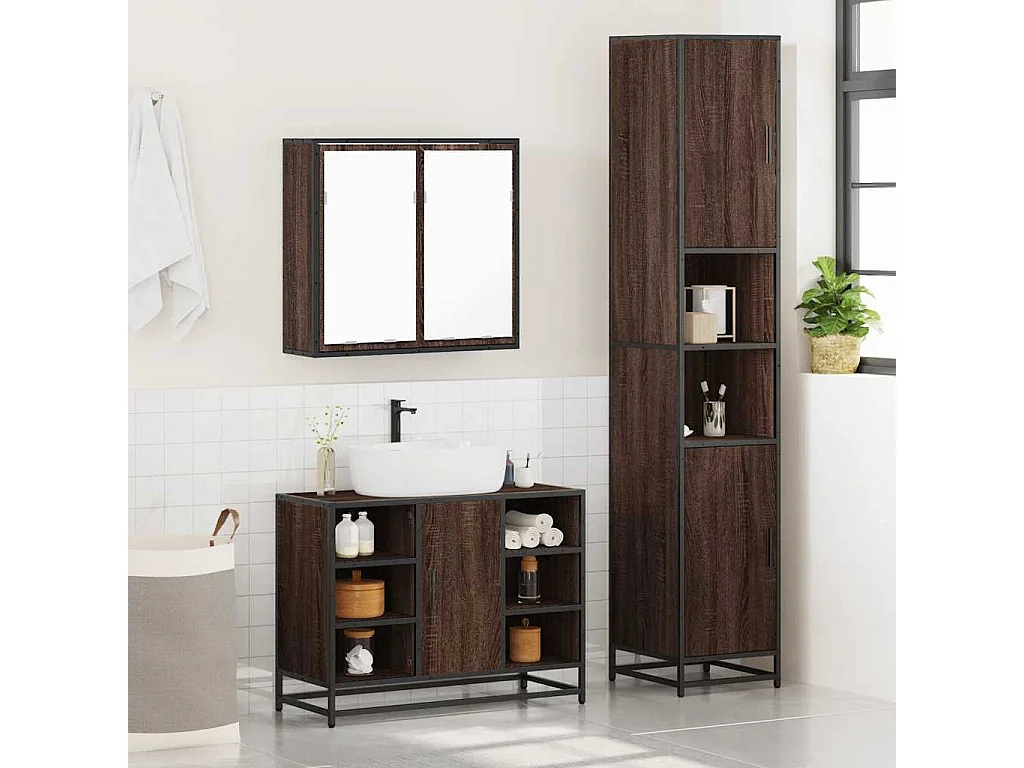 Ensemble de meubles de salle de bain 3 pcs Chêne marron