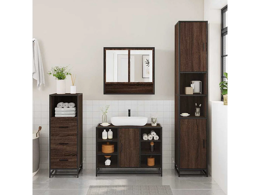 Ensemble de meubles de salle de bain 3 pcs Chêne marron