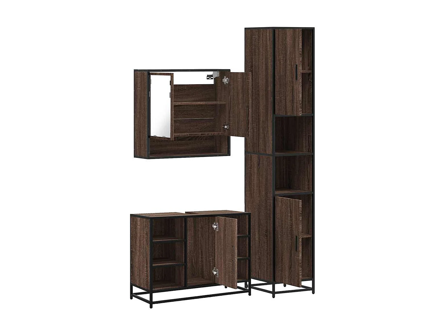 Ensemble de meubles de salle de bain 3 pcs Chêne marron