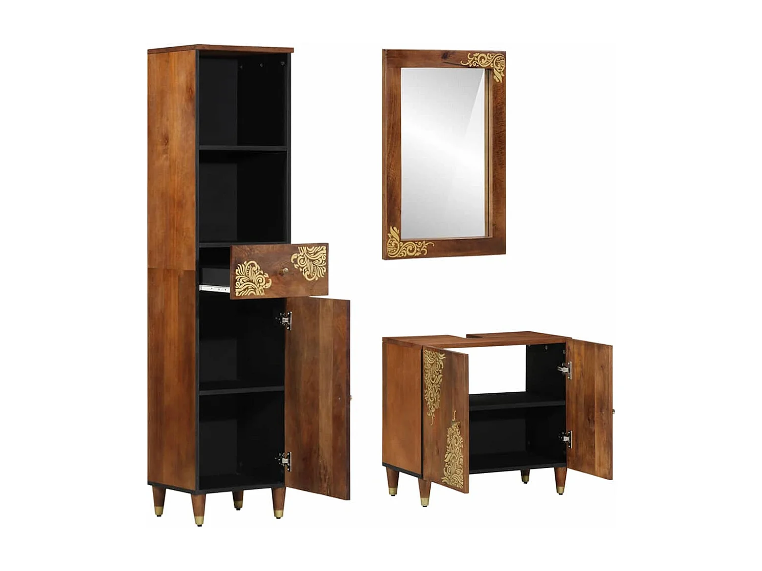 Set de meubles de salle de bain 3 pcs Marron 62 x 33 x 58 cm