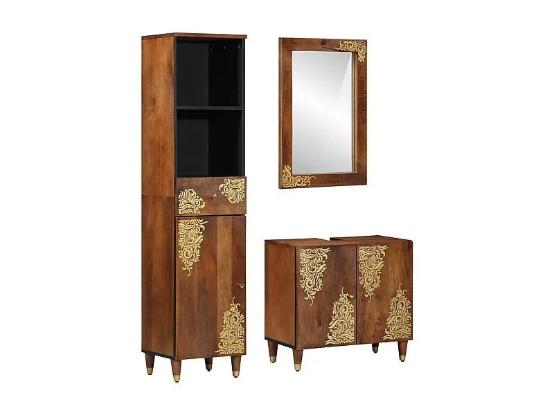 Set de meubles de salle de bain 3 pcs Marron 62 x 33 x 58 cm