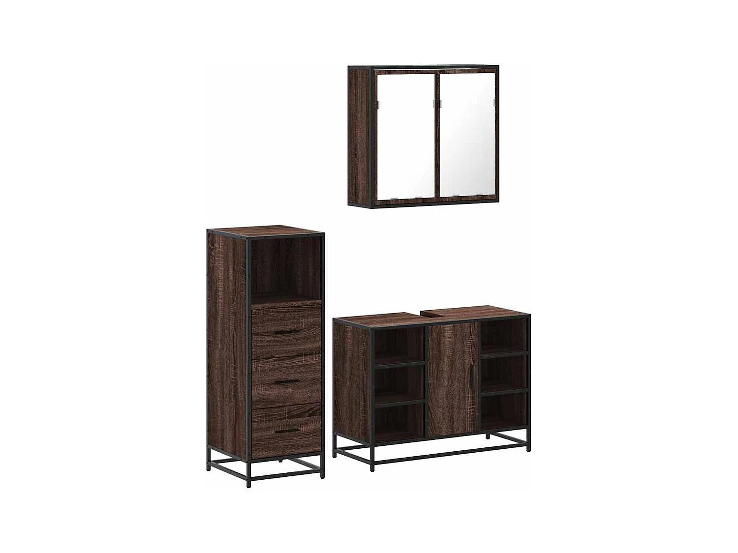 Set di mobili da bagno 3 pezzi Rovere marrone