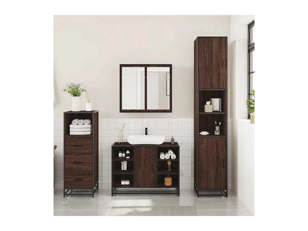 Set di mobili da bagno 3 pezzi Rovere marrone