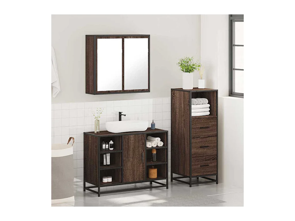 Set di mobili da bagno 3 pezzi Rovere marrone