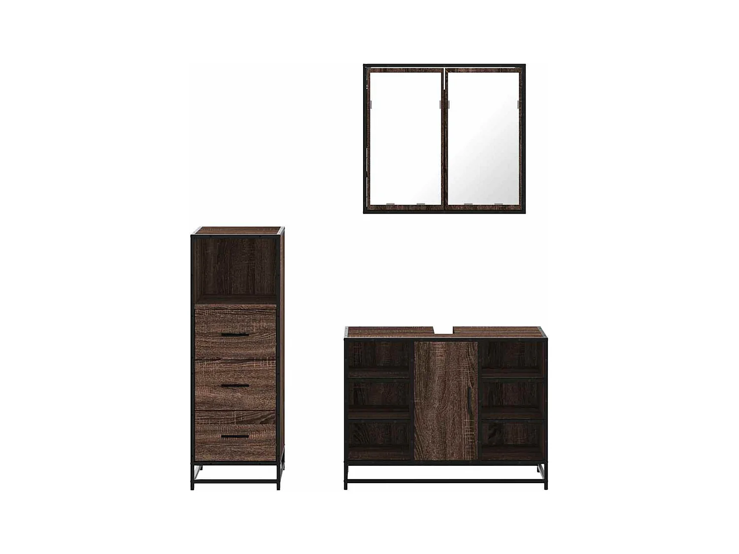 Set di mobili da bagno 3 pezzi Rovere marrone