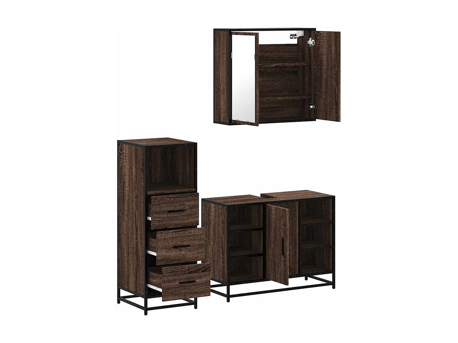 Set di mobili da bagno 3 pezzi Rovere marrone