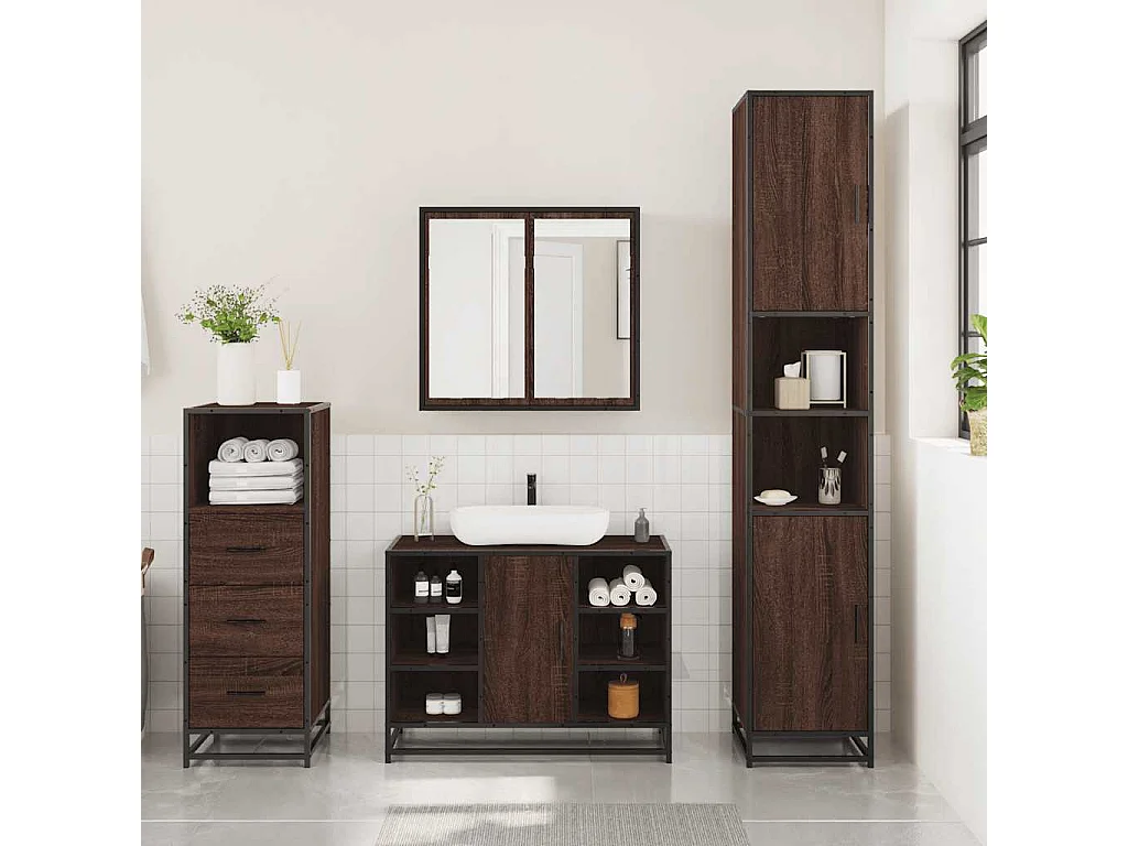 Conjunto de muebles de baño de 3 piezas Roble marrón