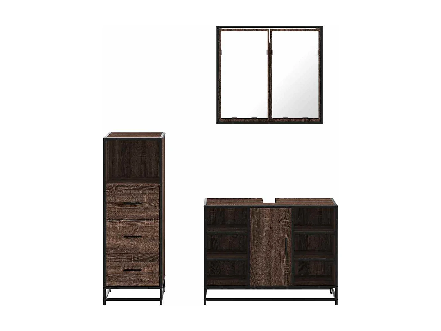 Conjunto de muebles de baño de 3 piezas Roble marrón