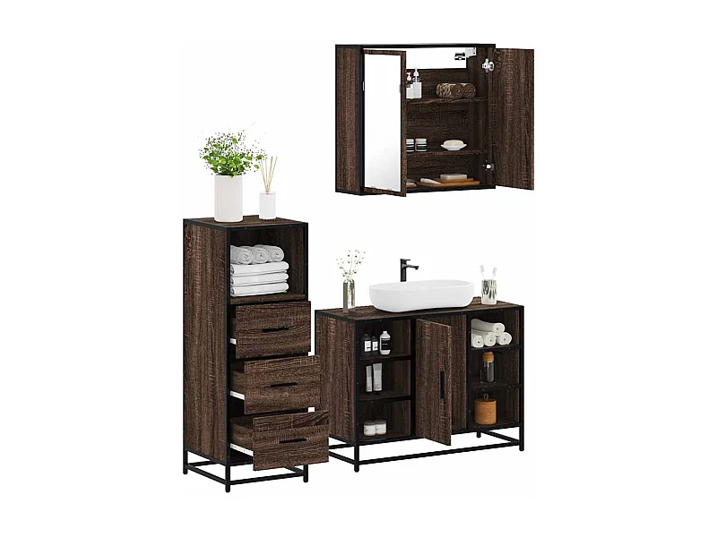 Conjunto de muebles de baño de 3 piezas Roble marrón