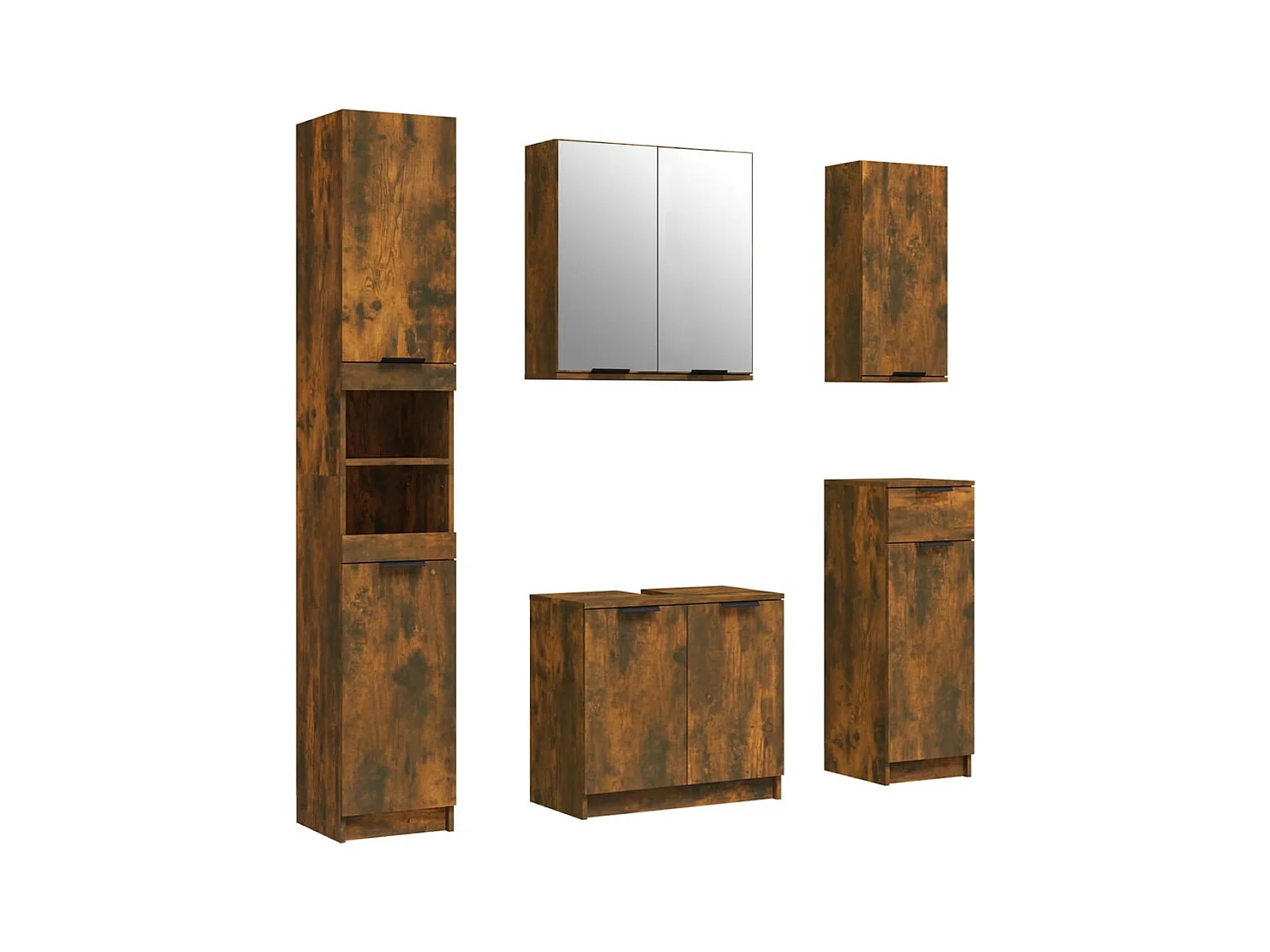 5-delige badkamermeubelset Gerookt Eikenhout