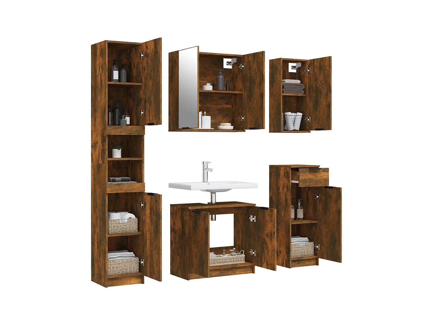 5-delige badkamermeubelset Gerookt Eikenhout
