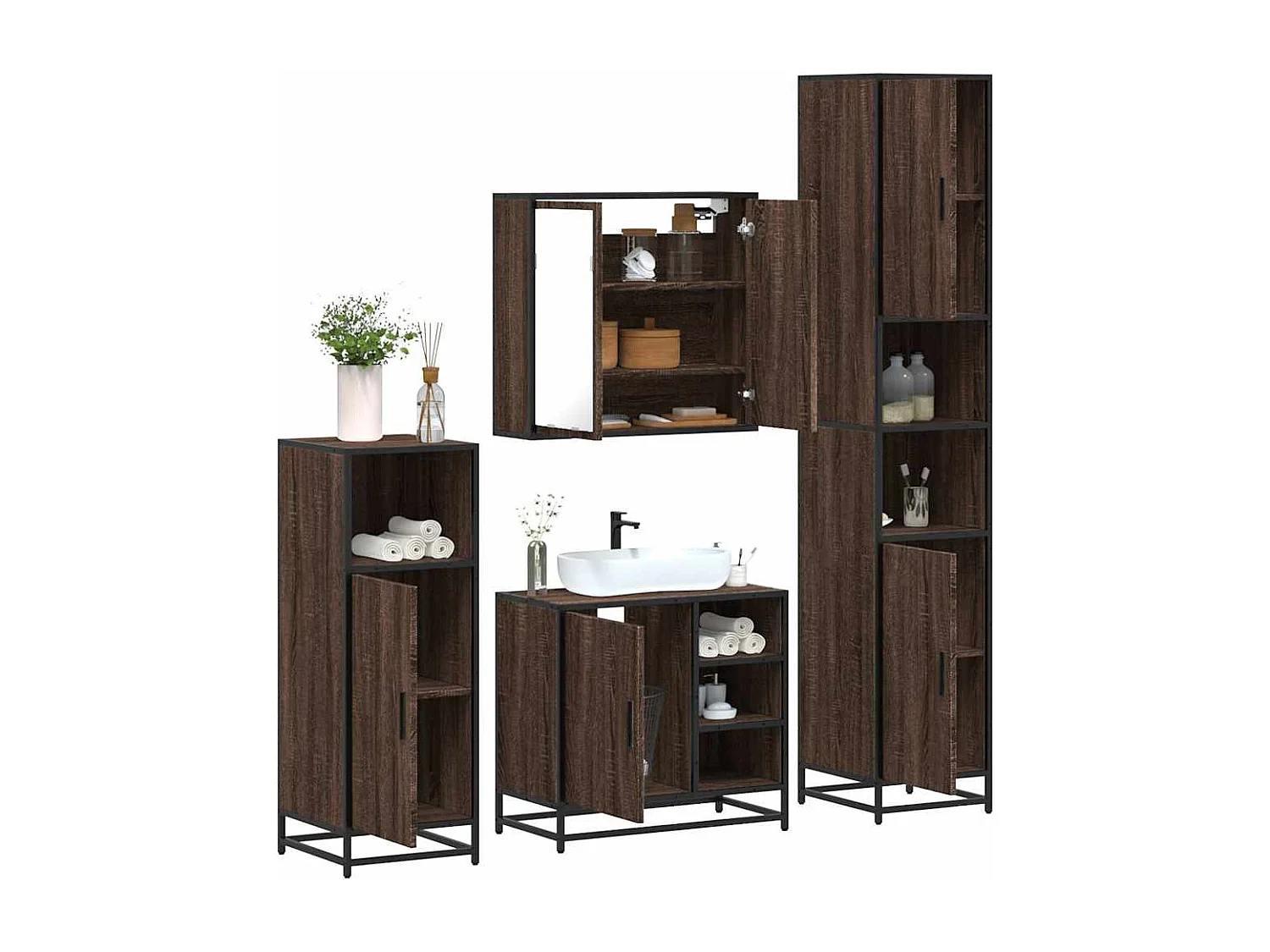 Ensemble de meubles de salle de bain 4 pcs chêne marron